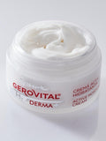 Open Gerovital H3 Derma+ Active Moisturising Cream jar showing white cream