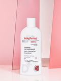 Gerovital H3 Derma+ Anti Dandruff Shampoo white bottle against pink panels