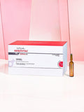 Gerovital H3 Derma+ Anti Hair Loss Treatment box beside an amber glass ampoule against pink panels