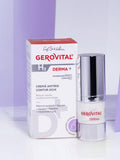 Gerovital H3 Derma+ Anti-Wrinkle Eye Contour Cream dispenser and box against purple panels