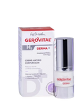 Gerovital H3 Derma+ Anti-Wrinkle Eye Contour Cream dispenser and box against purple panels