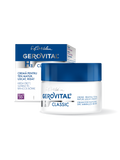 Gerovital H3 Classic Cream for Mature Dry Wrinkled Skin jar with blue lid beside its box marked 55+