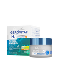 Gerovital H3 Hyaluron C Anti-Wrinkle Night Cream jar with blue lid beside its box