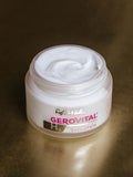 Close-up of an open Gerovital H3 Evolution cream jar showing white cream