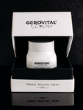 Gerovital Luxury wrinkle cream jar on black reflective surface